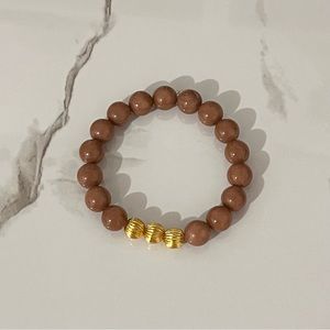 HANDMADE - Mocha Mountain Jade Bracelet with Gold Accent